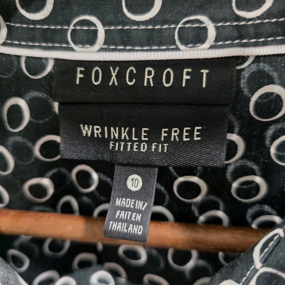 Foxcroft Shirt Womens 10 Black White Button Up Wrinkle Free Iron Fitted Circle - Picture 3 of 12